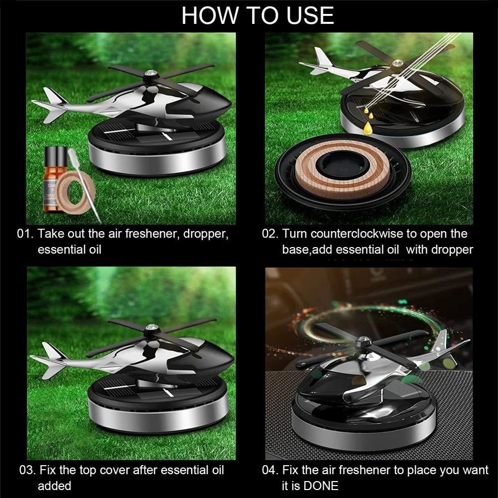 Solar-Powered Rotating Helicopter Car Air Freshener – Stylish Dashboard Perfume Diffuser